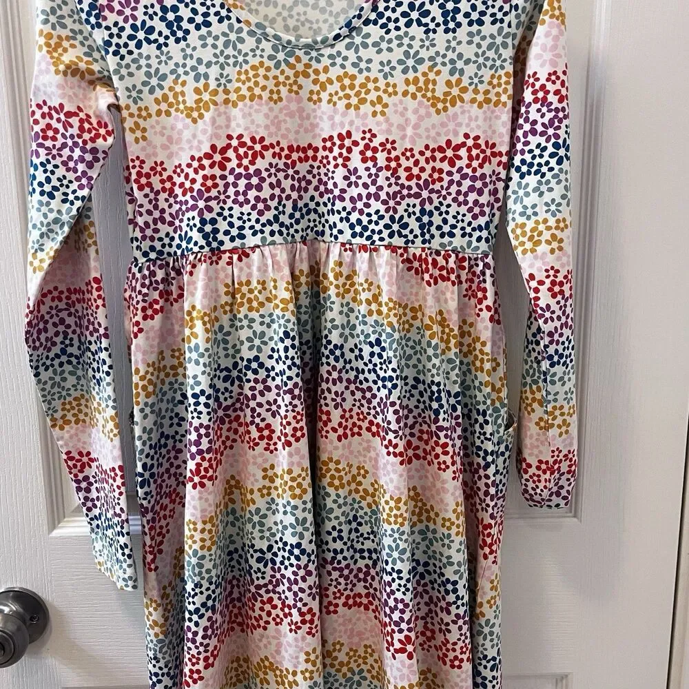 Hanna Andersson Long Sleeve Skater Dress Pockets Rainbow Floral Girls 150 US 12